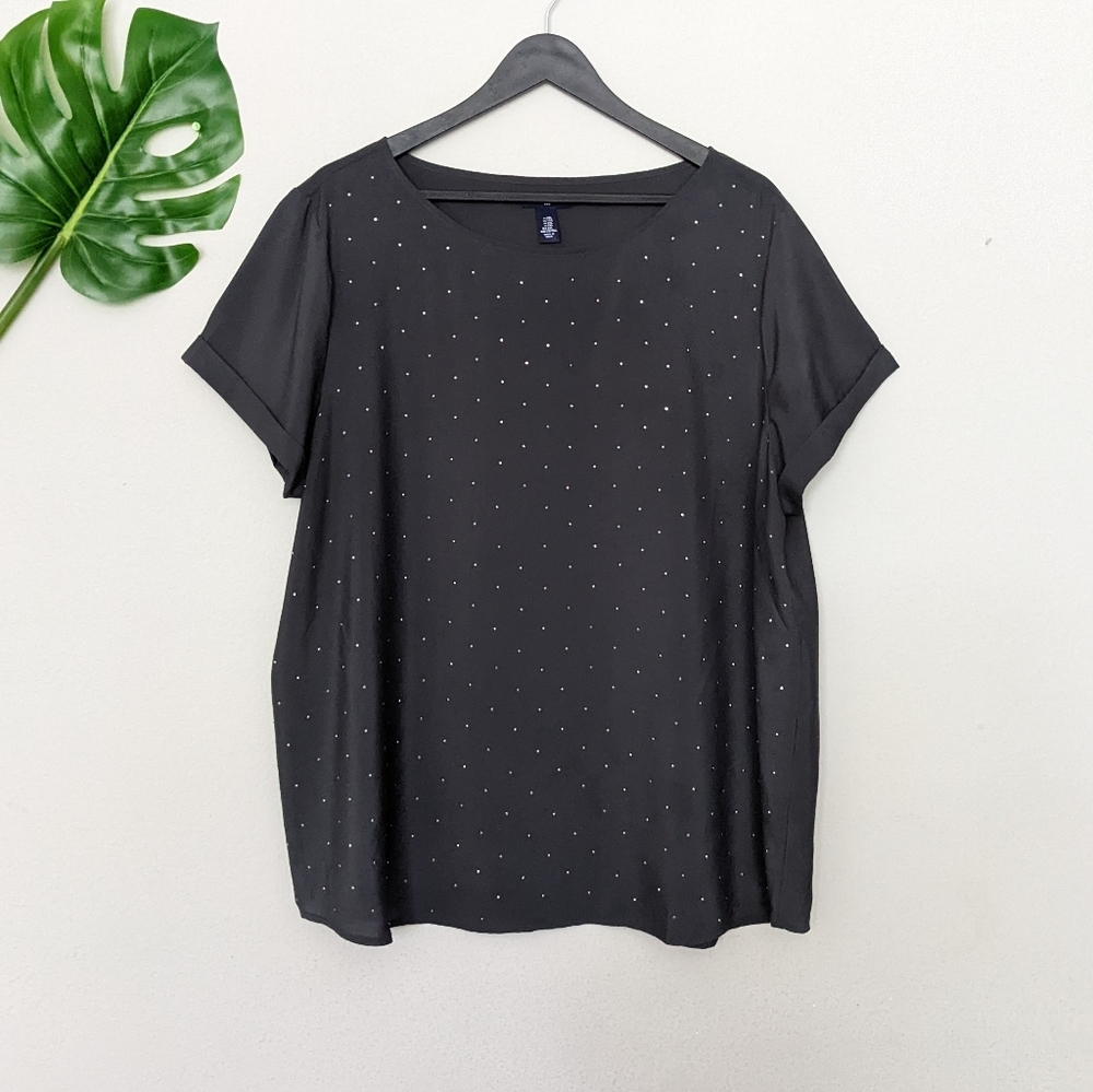 GAP NWOT dark gray and silver rhinestone short sleeve blouse size XXL